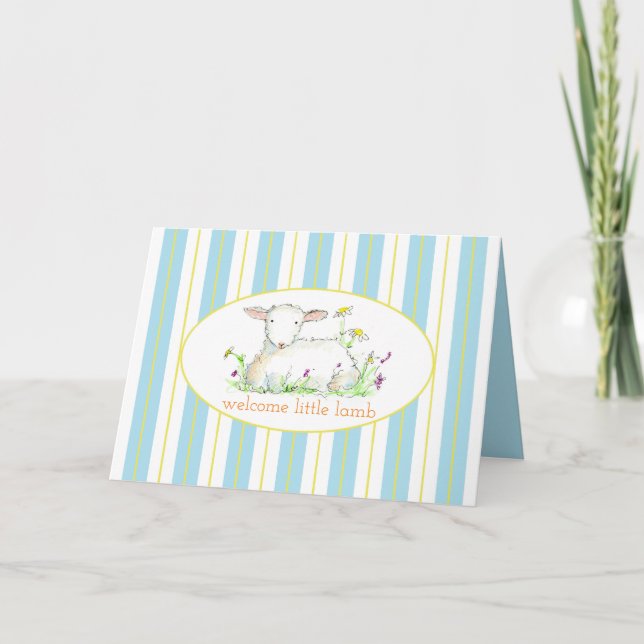 Cartão Novo Menino Parabéns Pequeno Carneiro (Frente)