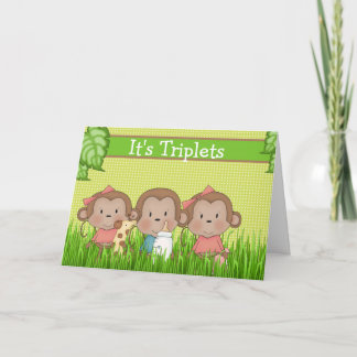 Cartão Novo Triplet De Bebê Duas Meninas Um Macaco Bonito