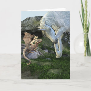 Cartão Novos Amigos Dragão-Bebê e Fantasia Unicórn