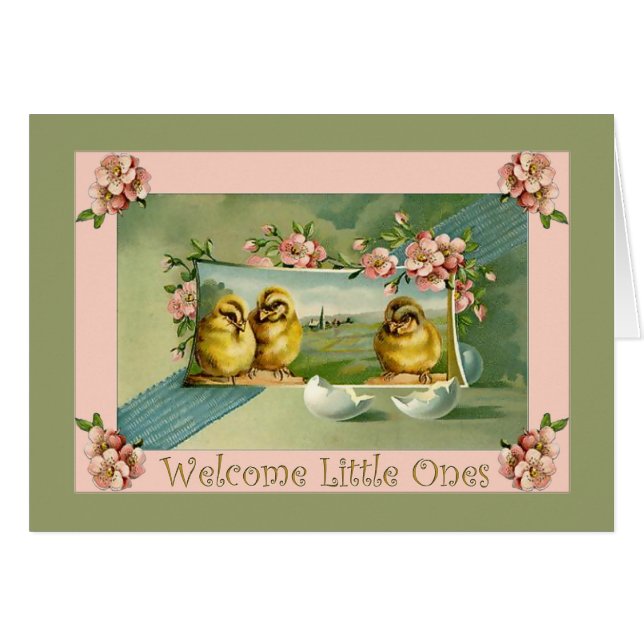 Cartão Novos Bebês, Tripletes, Bem-vindos ao mundo (Frente Horizontal)