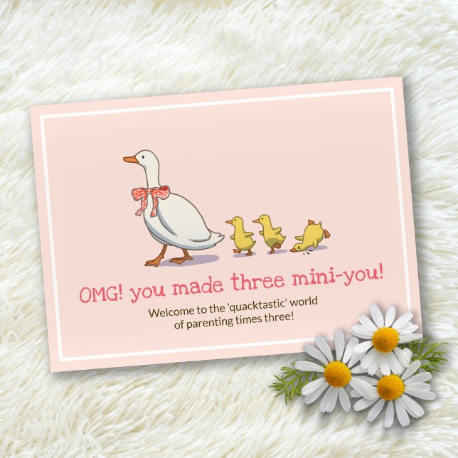 Cartão Novos Patos Bebês Blush Pink Triplets Parabéns (New Baby Ducks Blush Pink Triplets Congratulations Card)