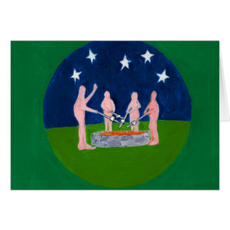 Cartão nudistas na fogueira