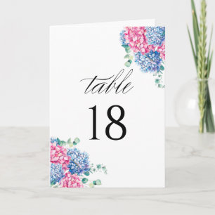 Cartão Número da Tabela Hydrangea Cor da Água Rosa e Azul