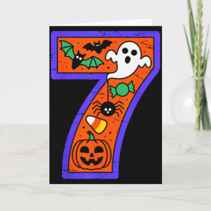 Cartão Número de Halloween 7 Aniversário Abóbora Fantasma