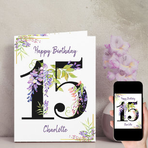 Cartão Número de Idade 15 Floral Personalizado 15º Aniver
