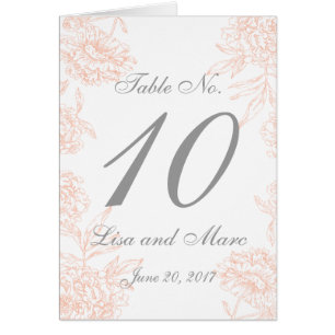 Cartão Número floral cinzento coral da mesa do casamento