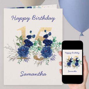 Cartão Número Floral de 15 Anos Personalizado