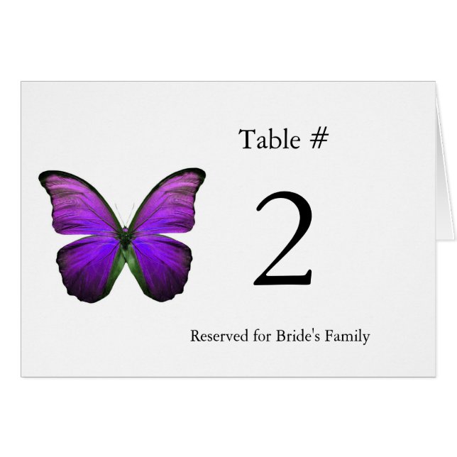 Cartão Número roxo da mesa da recepção da borboleta (Frente horizontal)