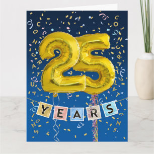 Cartão Números de Balão Dourado do Aniversário do 25 do F