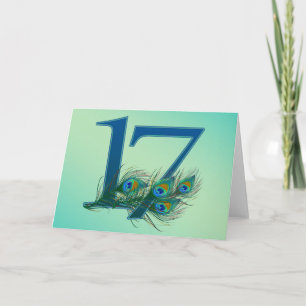 Cartão números de pavão de 17º aniversário ou aniversário