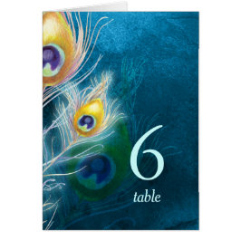 Cartão Números De Tabela De Casamento Azul De Peacock Na