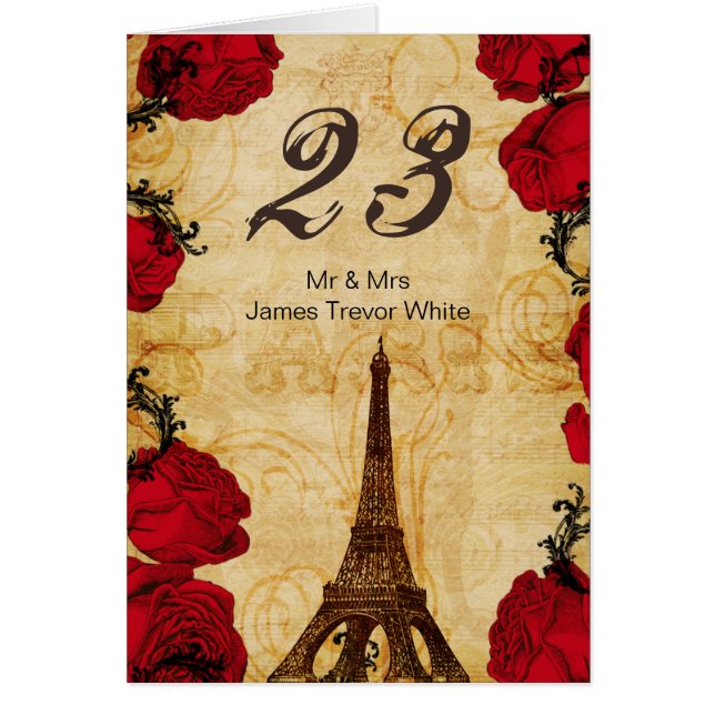 Cartão Números de tabela de Paris da torre de eiffel de v (Frente)