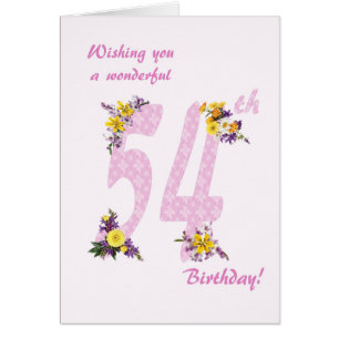 Cartão Números Decorados da Flor de 54. º Aniversário
