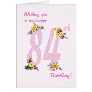 Cartão Números Decorados da Flor de Aniversário do 84º