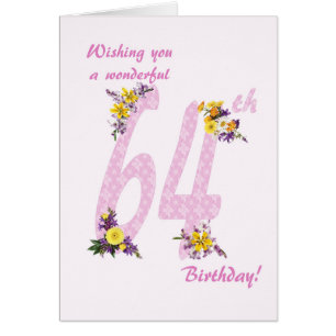Cartão Números decorados de flores de aniversário de 64 a