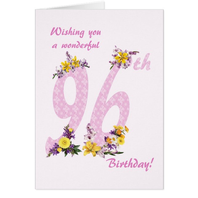 Cartão Números decorados de flores de aniversário de 96 a (Frente)