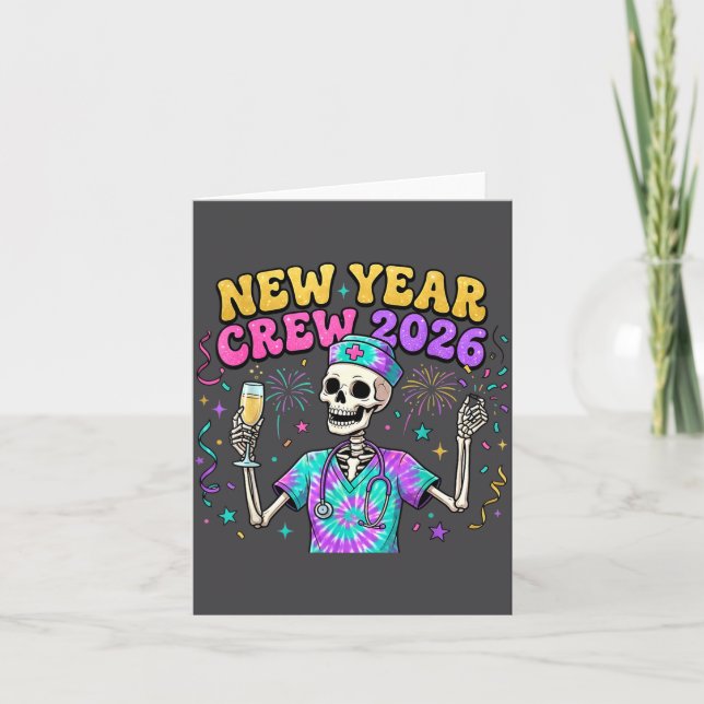 Cartão Nurse Skeleton New Year Crew 2026 Funny Er Icu Eve (Frente)