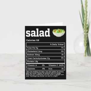 Cartão Nutrição de Salada Fatos de Ação de Graças Comidas
