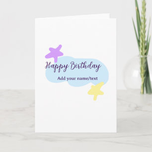 Cartão Nuvens azul pastel estrelas roxo feliz aniversário