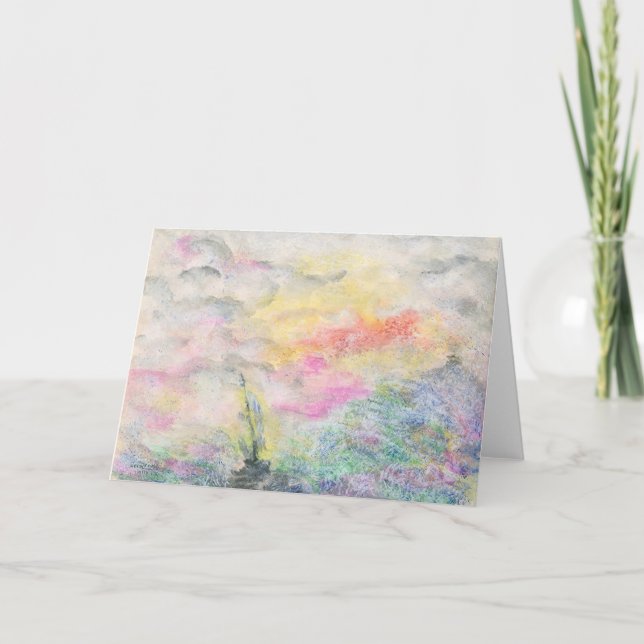 Cartão Nuvens de Aquarela e Barco (Frente)