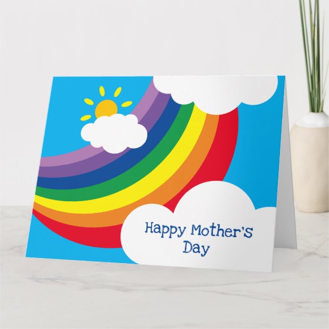 Cartão Nuvens Personalizadas, Mãe Sol e Arco-íris Dia dos (Frente)