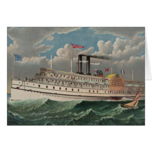 Cartão NY Voyage Grand PaddleWheel Steamboat O Peregrino
