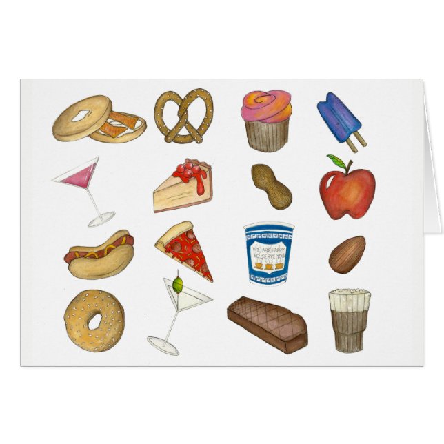 Cartão NYC New York Foodie Pizza Bagel Pretzel Cheesecake (Frente Horizontal)