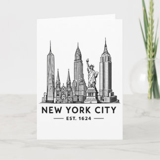 Cartão NYC Skyline Illustration with Statue of Liberty
