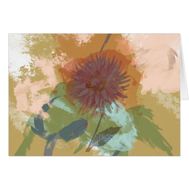 Cartão O abstrato floral do meio século cora ouro verde (Frente horizontal)