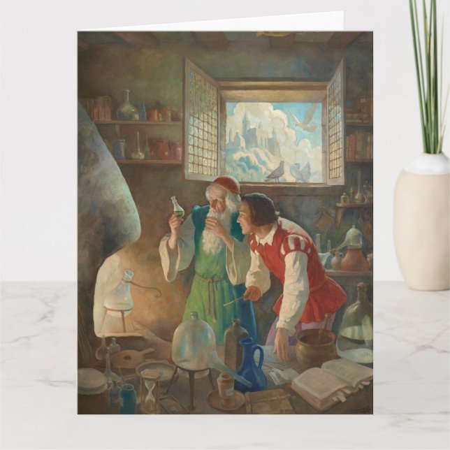 Cartão O alquimista, c. 1937 por N.C. Wyeth (Frente)