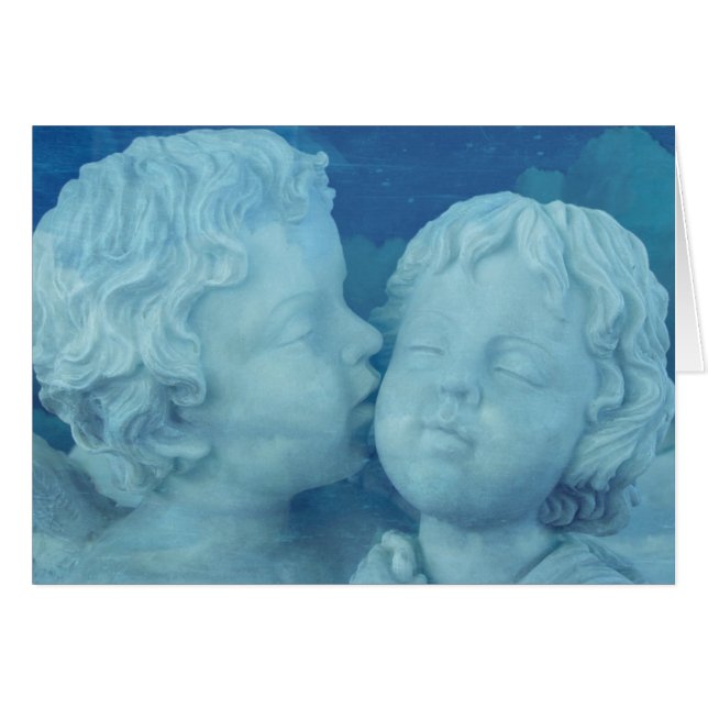 Cartão O amor está no ar, beijo de pedra dos anjos do (Frente Horizontal)