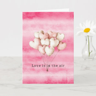 Cartão O Amor Rosa está no ar balões coração do Dia dos N