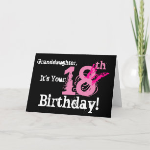 Cartão O aniversário de 18 anos da neta, borboleta rosa.