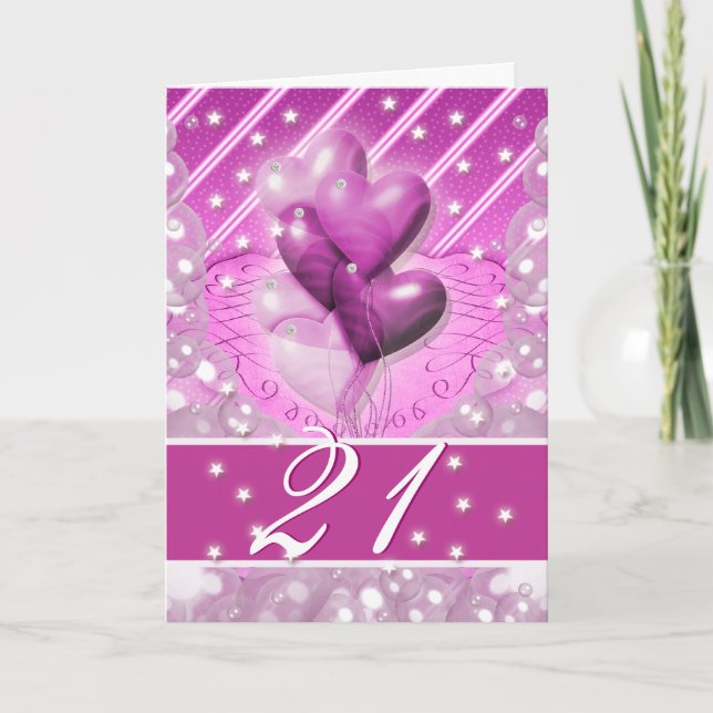 Cartão O aniversário de 21 anos feliz balloons brilhante (Frente)
