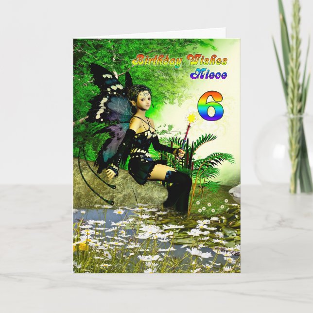 Cartão O aniversário deseja para uma sobrinha age6 de uma (Frente)