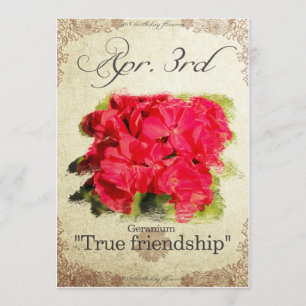 Cartão O aniversário floresce o 3 de abril o "gerânio "