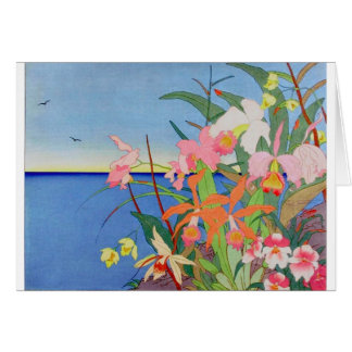 Cartão O beira-mar floresce a arte Ukiyo-E de Woodblock