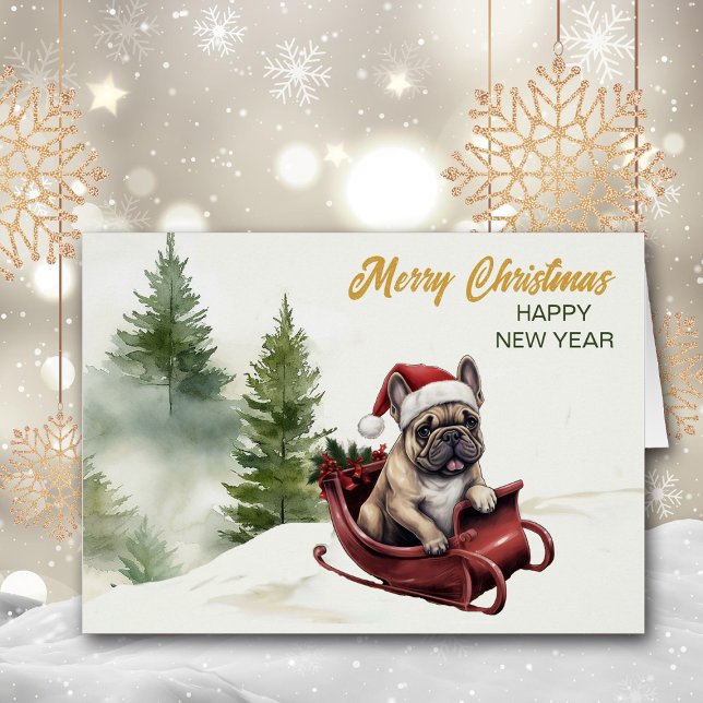 Cartão O Buldogue Francês Santa Claus no Natal de Leve (Criador carregado)