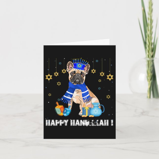 Cartão O Bulldog Francês Menorah Hat Happy Chanukah Hanuk (Frente)