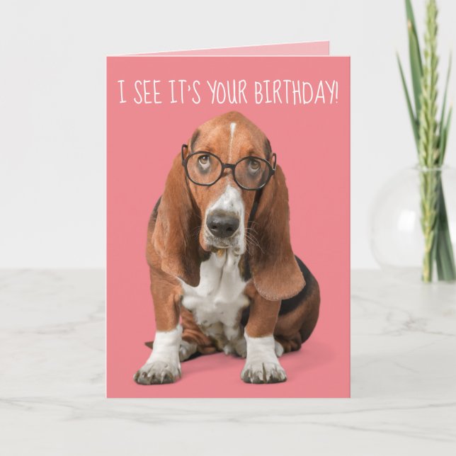 Cartão O Cachorro do Basset que vejo é seu aniversário qu (Frente)