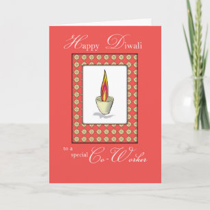 Cartão O Co-Trabalhador Diwali Candle em Vermelho