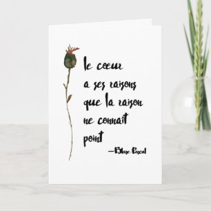 Cartão O Coração Tem As Razões Da Citação Do Amor Francês