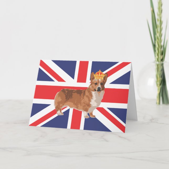 Cartão O Corgi da rainha com coroa e Union Jack (Frente)