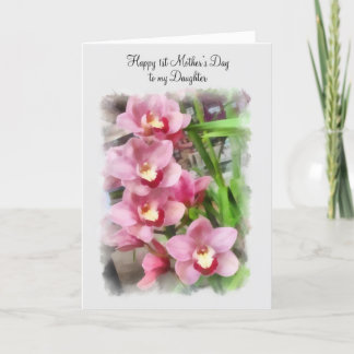 Cartão Ø dia das mães feliz a minhas orquídeas do rosa da