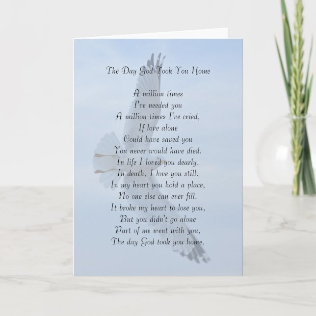 Cartão O Dia Em Que Deus Te Levou Para Casa (Frente)