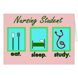 Cartão o estudante dos cuidados come o estudo do sono