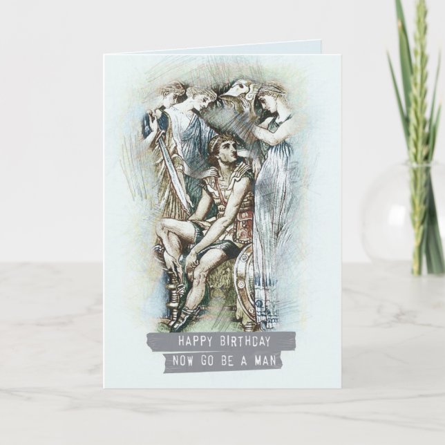 Cartão O feliz aniversario, vai agora seja um homem (Frente)
