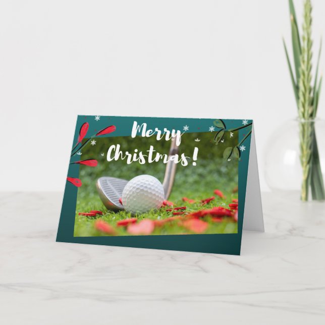 Cartão O ferro e a bola de golfe estão no Natal verde (Frente)