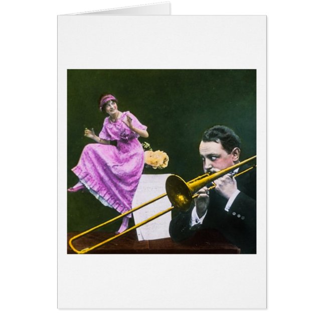 Cartão O Flapper do trombone dos jogos do homem dança na (Frente)