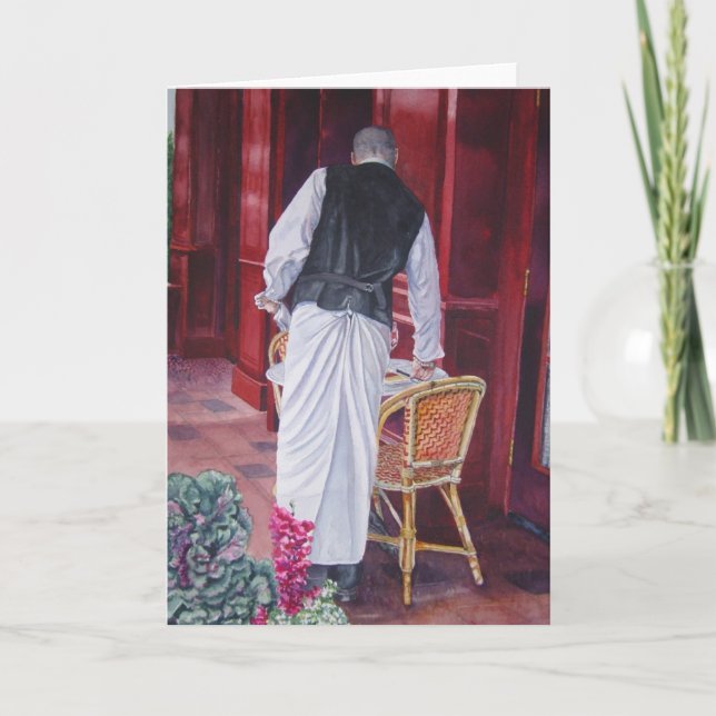 Cartão O garçom no restaurante de Bouchon (Frente)